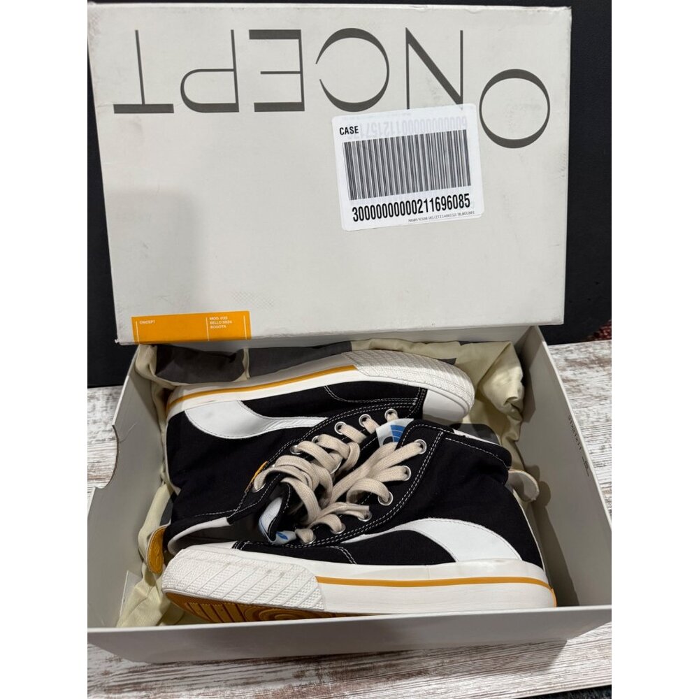 ONCEPT Bogota Hi Top Black & White Sneakers Size 7 With Yellow Accents